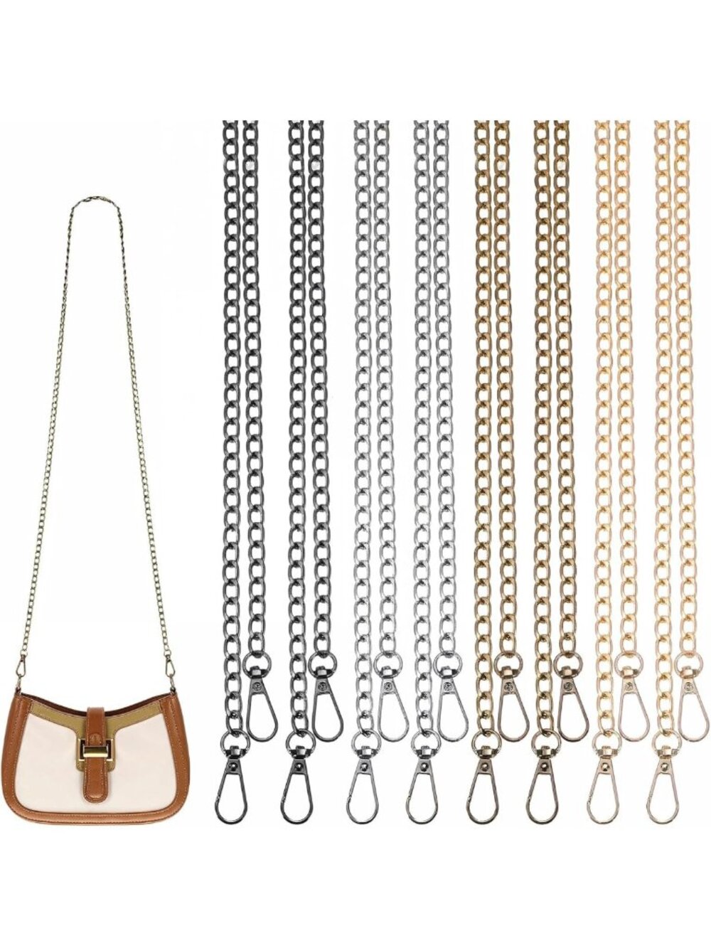 8 PCS Purse Chain Replacement Straps for Handbags & Crossbody Bags, 47" Flat
